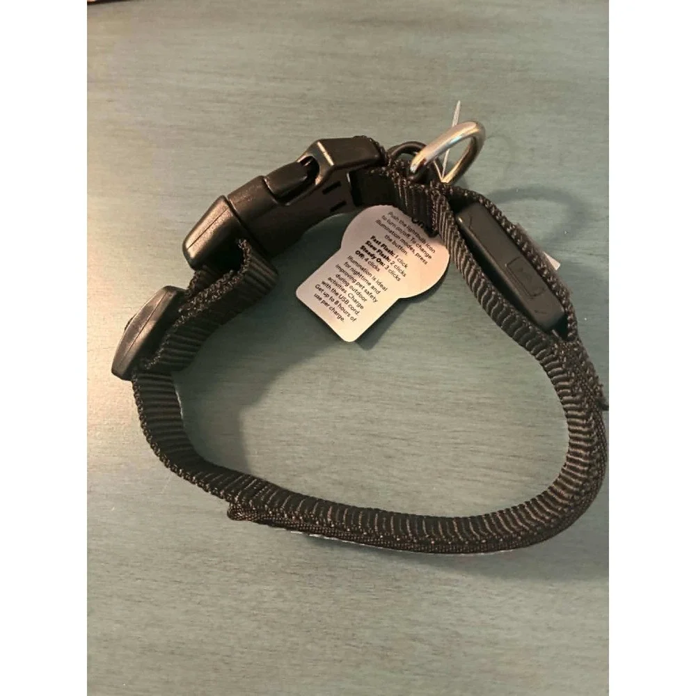 Play On LED Dog Collar Small/Medium Black New USB Rechargeable Light Up Safety